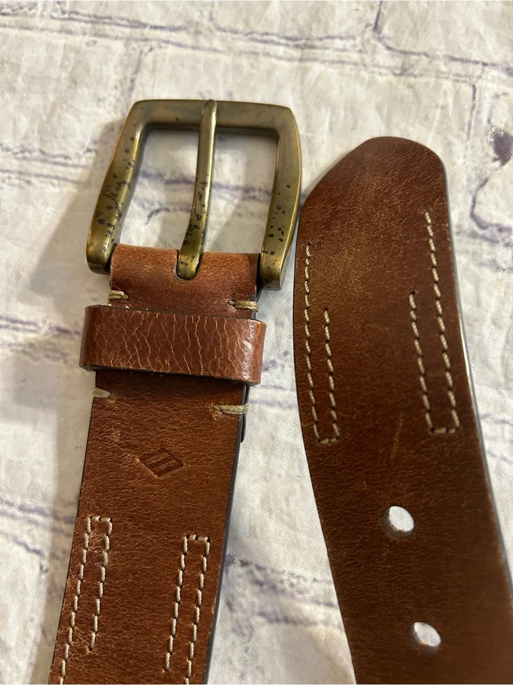 JOSEPH ABBOUD BROWN LEATHER ANTIQUE BUCKLE 36 & RUGGED BROWN RETRO LEATHER BELTS